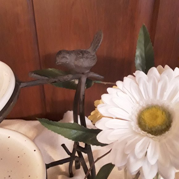 Rustic Bronze Metal Plate & Sauce/Dip Stand with Bird Motif - Picture 5 of 7